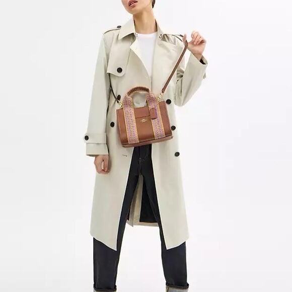 NWT Coach Smith Tote Bag 24 CBG91 Straw Leather Gold/Redwood Multi - Picture 7 of 11